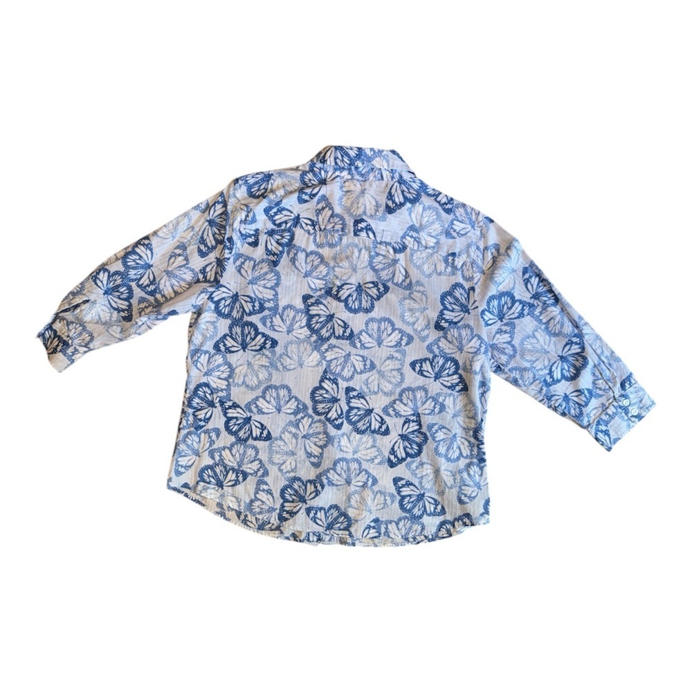 Karen Scott Blue and White Artistic Button Down Shirt - Picture 4 of 5